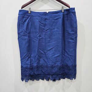 Talbots Womens Tweed Lace Hem Pencil Skirt Plus Size 16W Blue Career Romantic